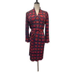 Donna Morgan Red and Navy Geometric Midi Shirt Dress